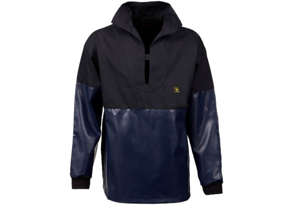 The Chiloe Smock is made of a strong water repellent cotton fabric and features waterproofing sleeves and across the front. Neoprene cuffs. 100% cotton.