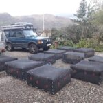 Sea Cucumber cages built from rolls of mesh