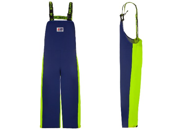 The Crew Bib 654 are the most popular Bib & Braces in the Stormline range. Featuring double-layer PVC, knee pads, elasticated waist and ankles.