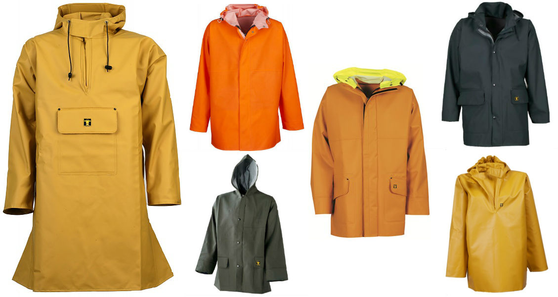 A selection of oilskin jackets and smocks