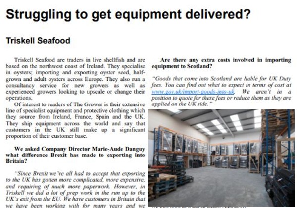 The trials & tribulations of doing business post Brexit. Shipping to Britain of both equipment & seafood is possible & regularly taking place